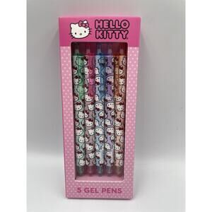 NIB 2024 Sanrio Hello Kitty Face 5 Gel Pens Pink Box Set Colored Ink Cute Kawaii